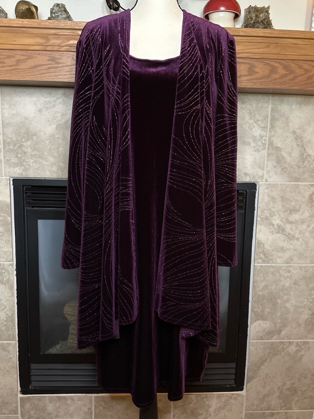 Vintage 90’s Velour / Velvet 2-Piece Whimsigoth Dress and Coat Set Size 14